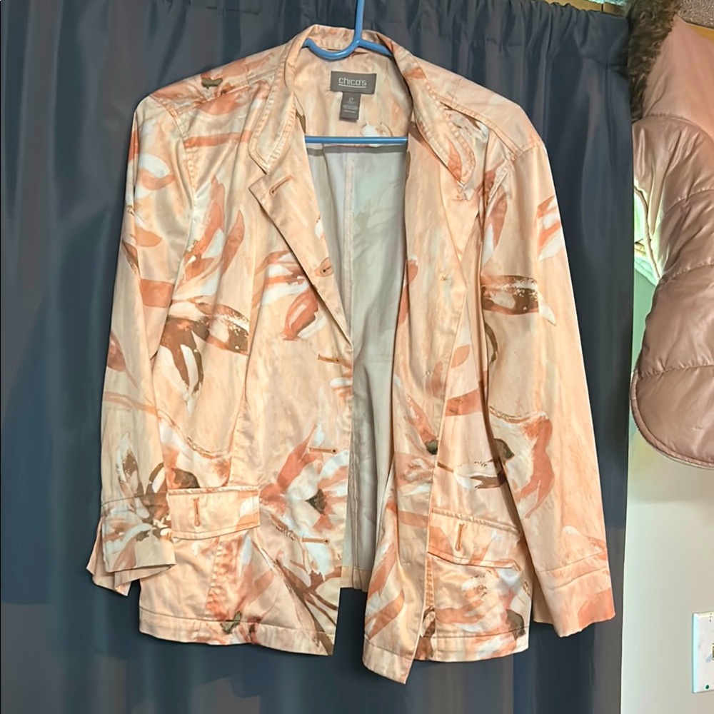 Chico's Women's Abstract Peach and Cream Blazer
